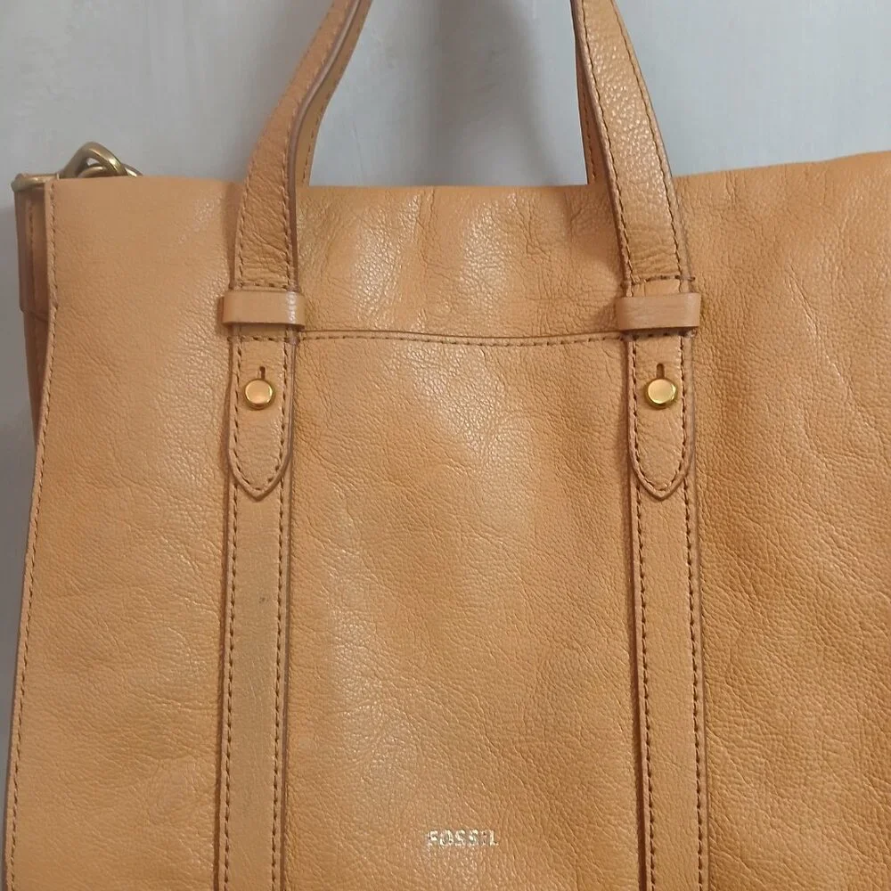 Fossil Tan Satchel with Striped Accent